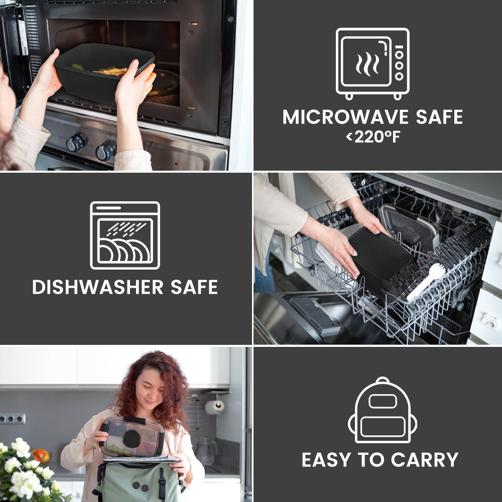 Bugucat Bento Box 2000ML, Lunch Box Salad Lunch Container to Go with 4 Compartment Tray