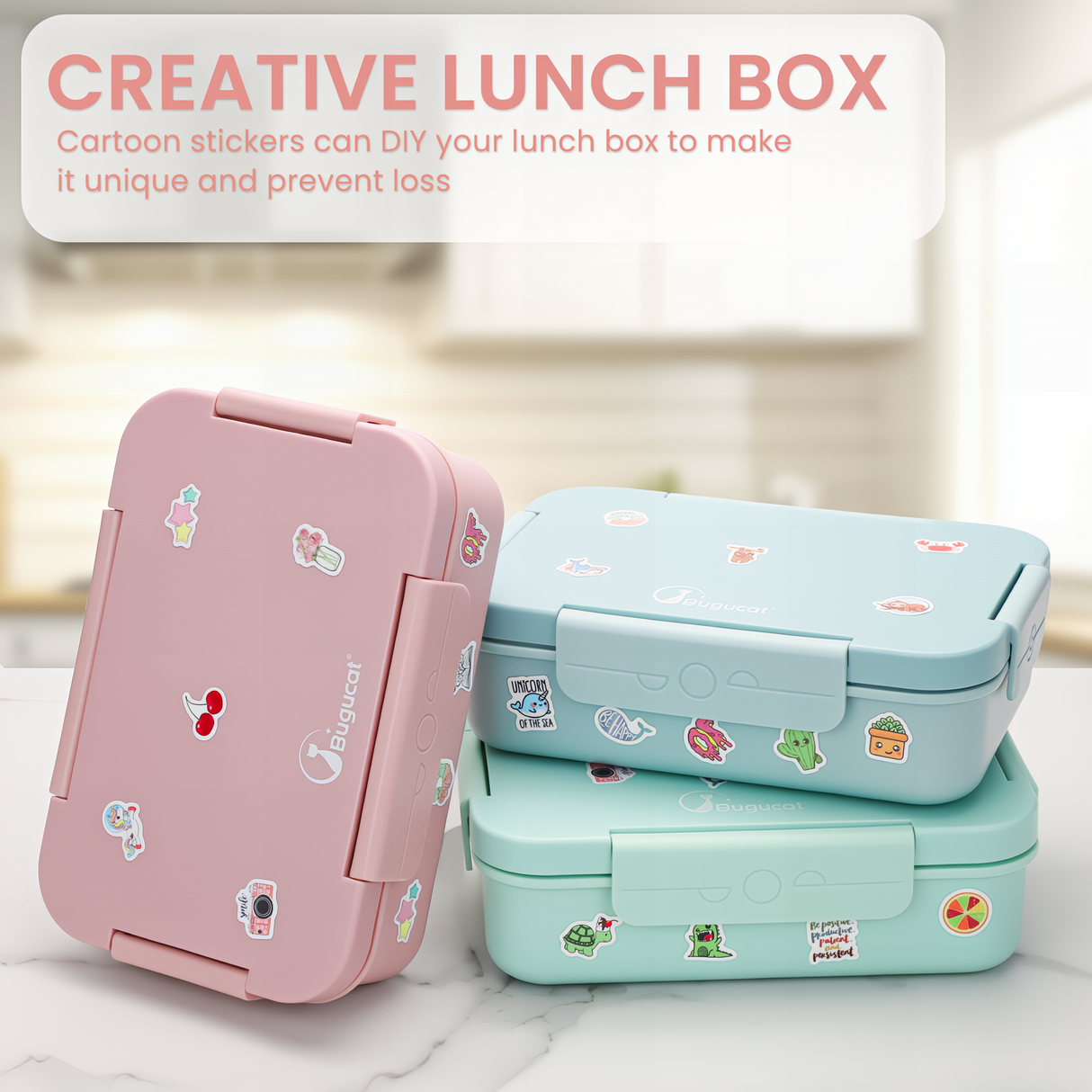 Bugucat Bento Lunch Box 1300ML with Lunch Bag, Kids & Adult Lunch Box with Cutlery