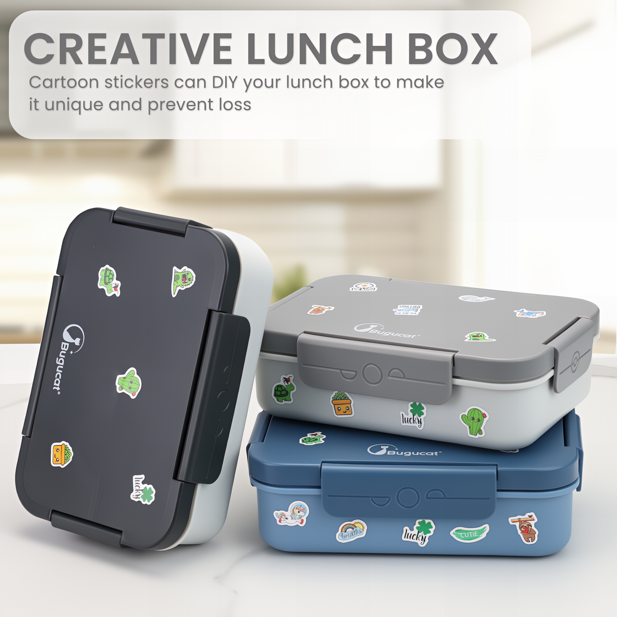 Bugucat Bento Lunch Box 1300ML with Bag - Leak-Proof with 5 Compartments,Cutlery for Kids and Adults