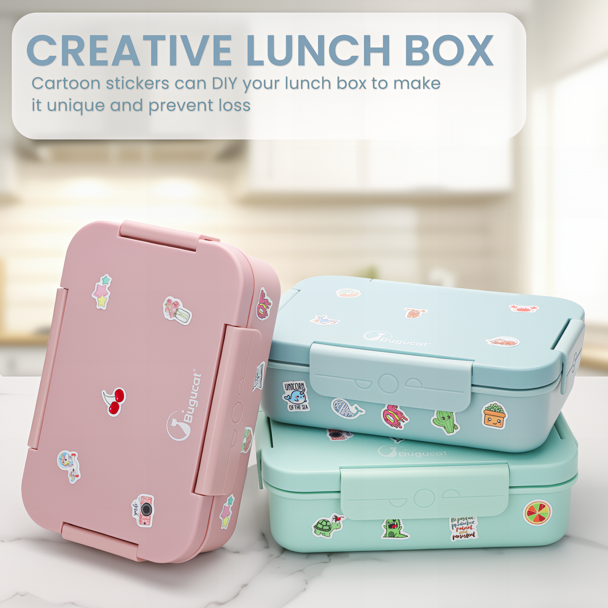 Bugucat Bento Lunch Box 1300ML with Bag - Leak-Proof with 5 Compartments,Cutlery for Kids and Adults