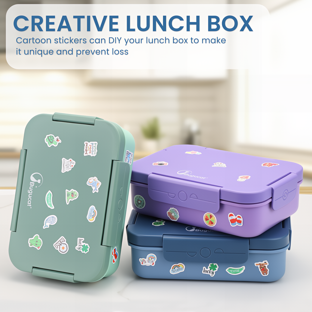 Bugucat Bento Lunch Box 1300ML with Bag - Leak-Proof with 5 Compartments,Cutlery for Kids and Adults