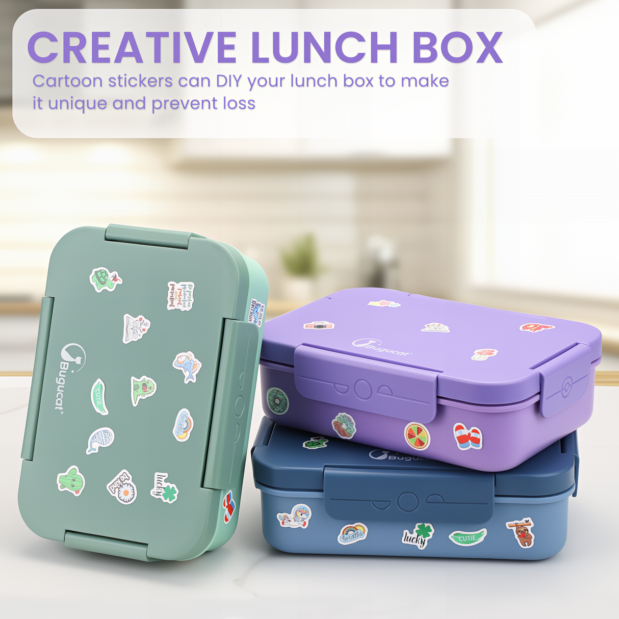 Bugucat Bento Lunch Box 1300ML with Bag - Leak-Proof with 5 Compartments,Cutlery for Kids and Adults