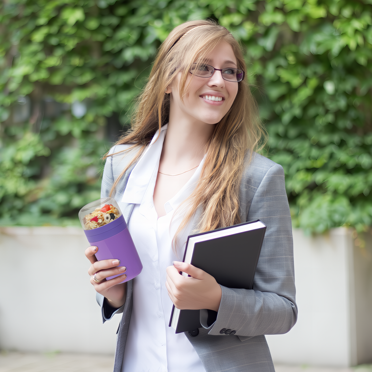 Cereal Cup to Go 520 ml + 250 ml, Practical Yoghurt Cup with Spoon, Leak-Proof Cereal Cup with Sauce Box