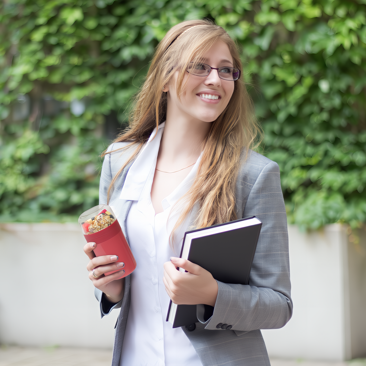 Cereal Cup to Go 520 ml + 250 ml, Practical Yoghurt Cup with Spoon, Leak-Proof Cereal Cup with Sauce Box