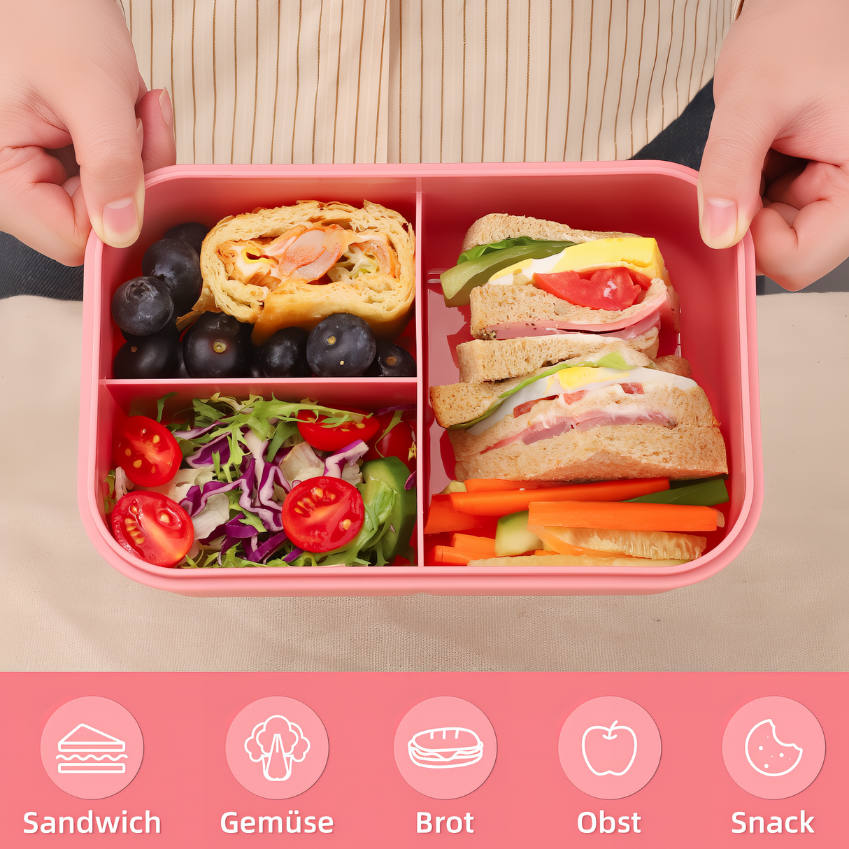 Kids Lunch Box 1200 ml, Leak-Proof Lunch Box with 3 Compartments, Bento Box Adults with Cutlery