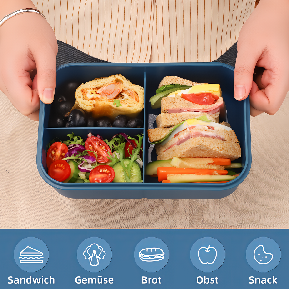 Kids Lunch Box 1200 ml, Leak-Proof Lunch Box with 3 Compartments, Bento Box Adults with Cutlery