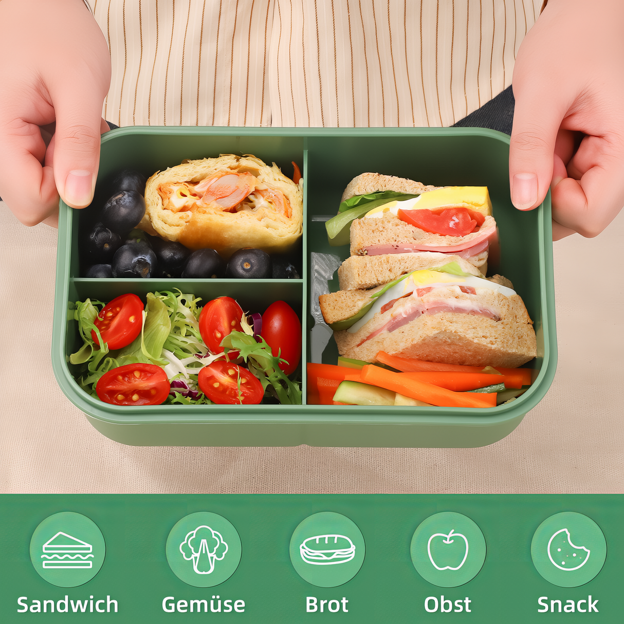 Kids Lunch Box 1200 ml, Leak-Proof Lunch Box with 3 Compartments, Bento Box Adults with Cutlery