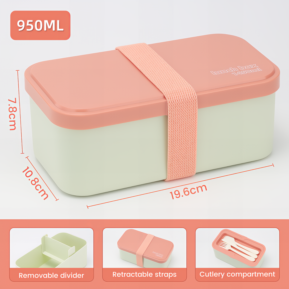 Bento Lunch Box 1450ML,2 in 1 Stackable Lunch Box Bento Box,2 Layer 3 Compartments Leak-Proof Lunchbox