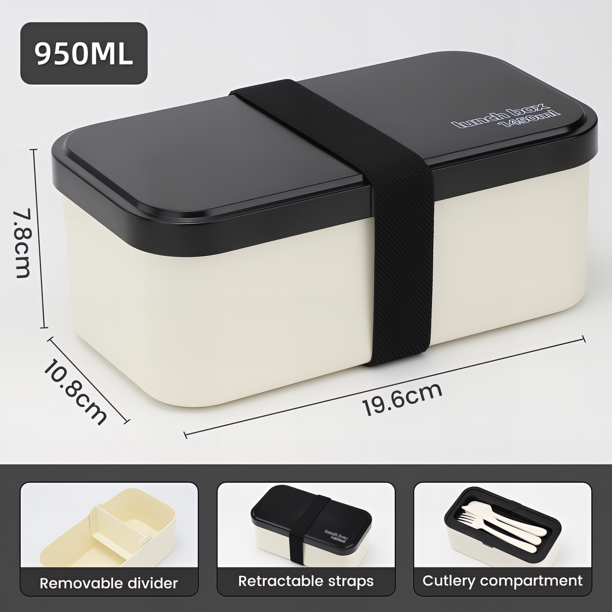 Bento Lunch Box 1450ML,2 in 1 Stackable Lunch Box Bento Box,2 Layer 3 Compartments Leak-Proof Lunchbox