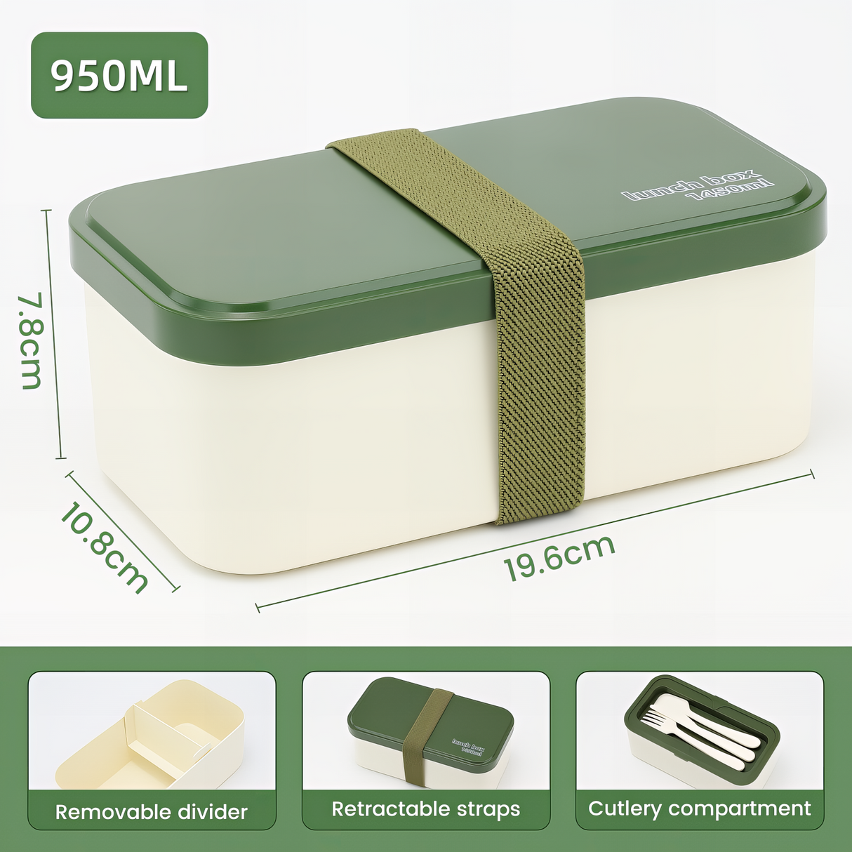Bento Lunch Box 1450ML,2 in 1 Stackable Lunch Box Bento Box,2 Layer 3 Compartments Leak-Proof Lunchbox