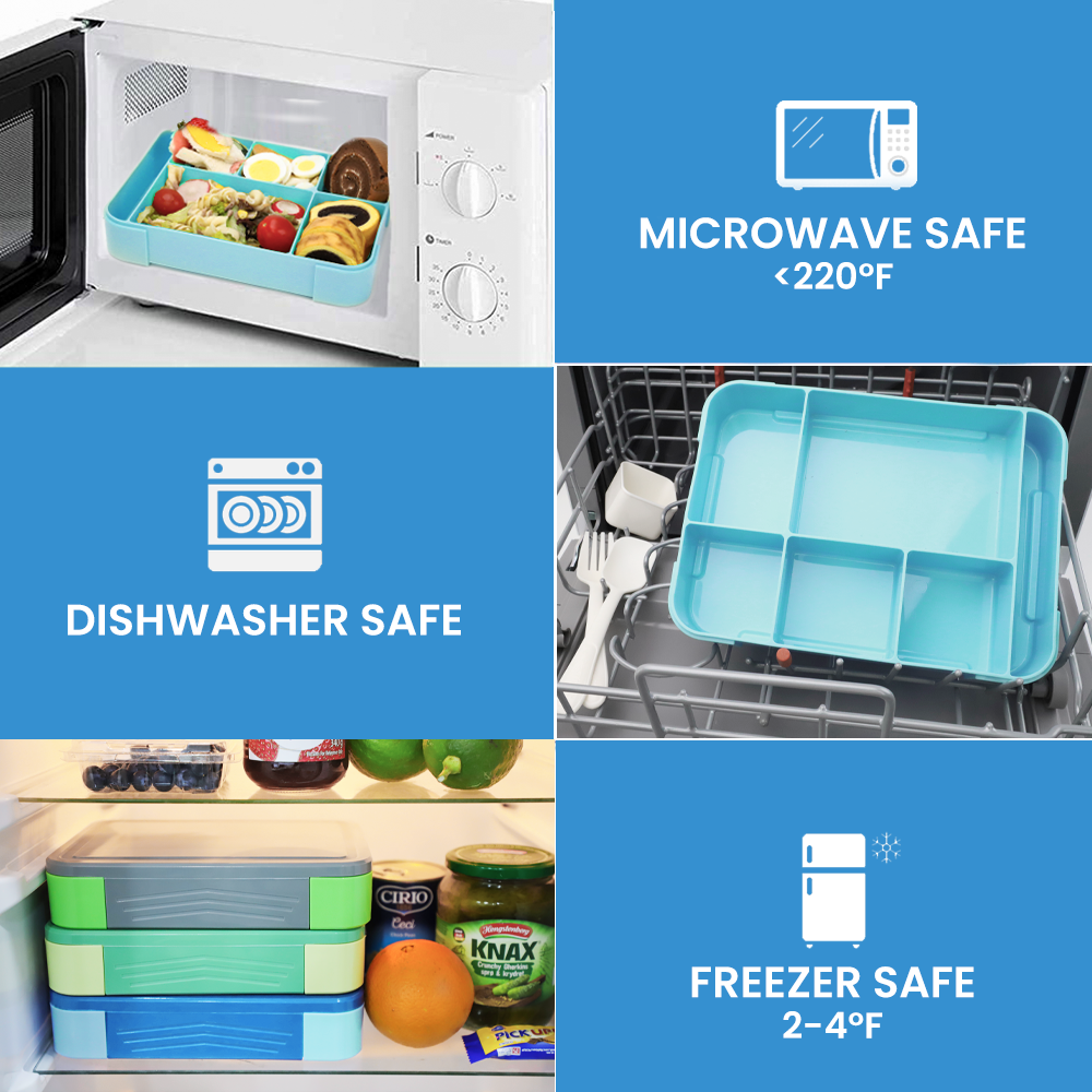 Lunch Box 1330ML,  Bento Box for Children with 5 Compartments Cutlery Set, Leak-Proof