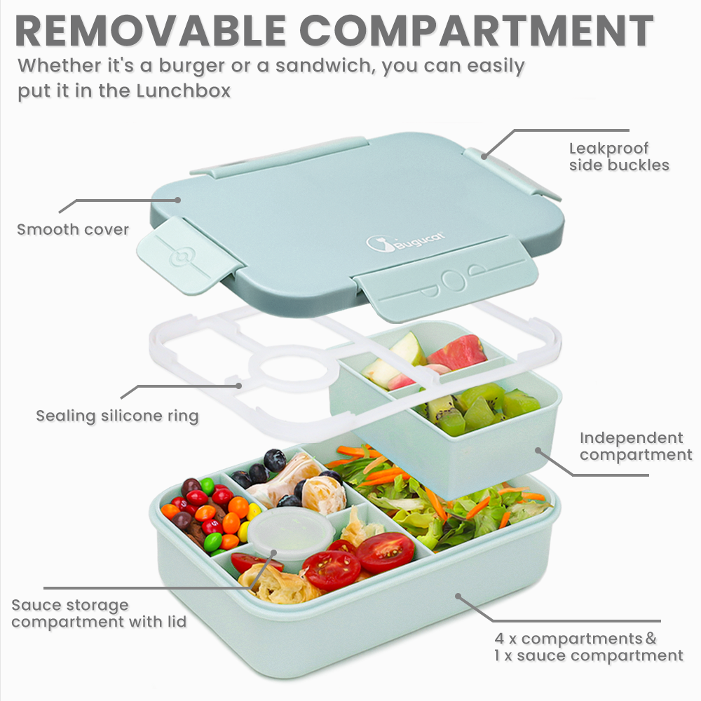 Lunch Box 1300ML,Kids Lunch Box Bento Boxes with 4 Compartments Cutlery,Leak-Proof