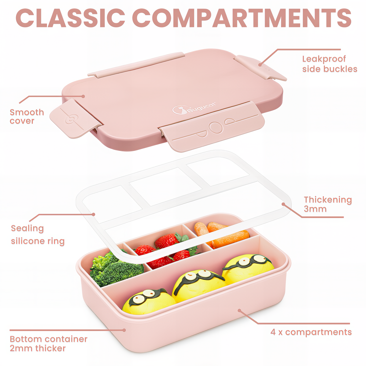 Lunch Box 1300ML,Leak-Proof Bento Lunch Box with 4 Compartments,Kids Lunch Box Bento Box Adult with Cutlery