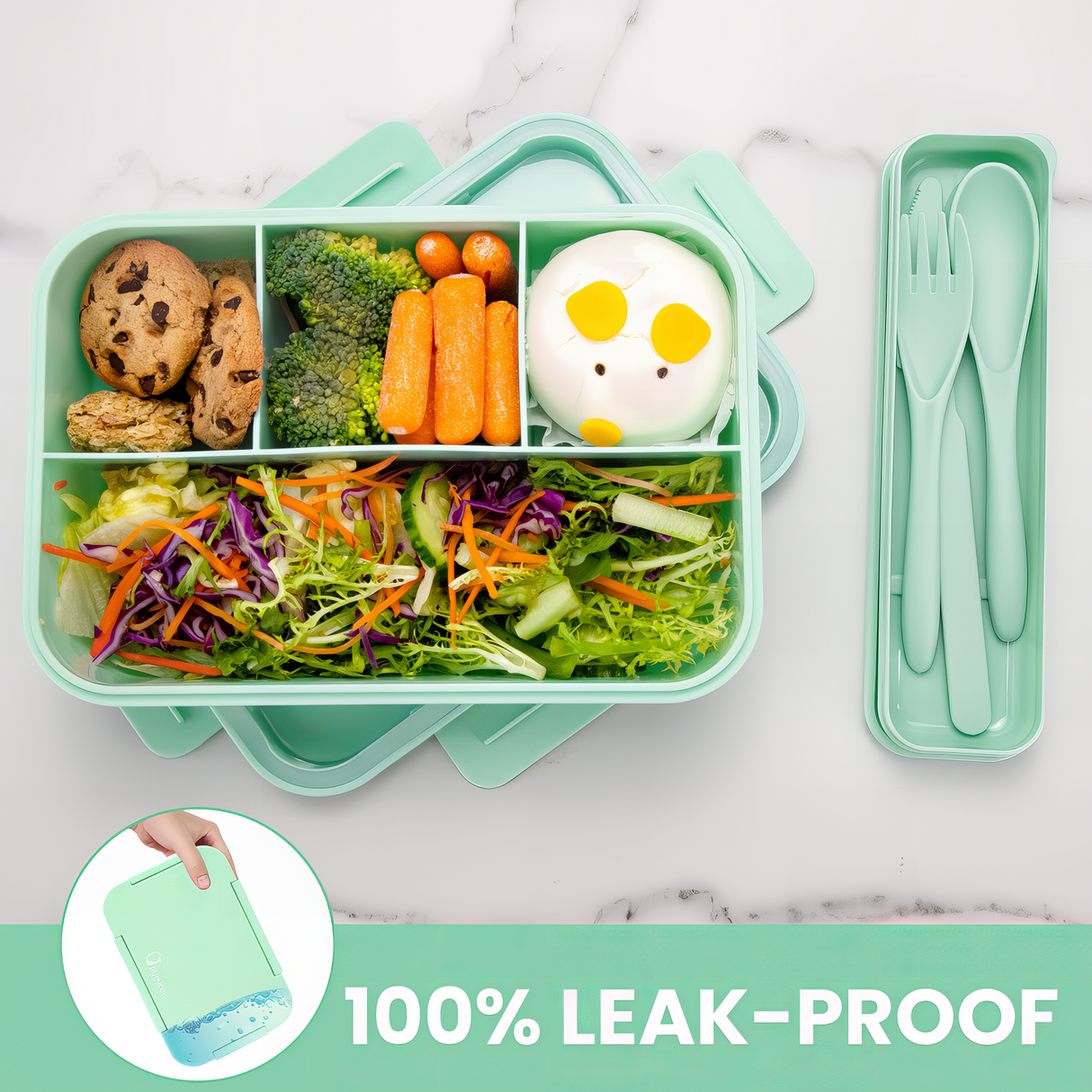 Lunch Box 1300ML,Leak-Proof Bento Lunch Box with 4 Compartments,Kids Lunch Box Bento Box Adult with Cutlery