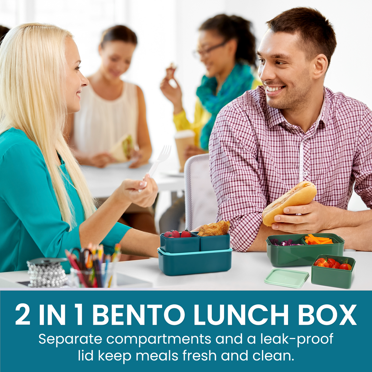 Bento Lunch Box 1300ML,2 in 1 Stackable Lunch Box Bento Boxes,2 Layer 3 Compartments Leak Proof Lunchbox for Adults Kids