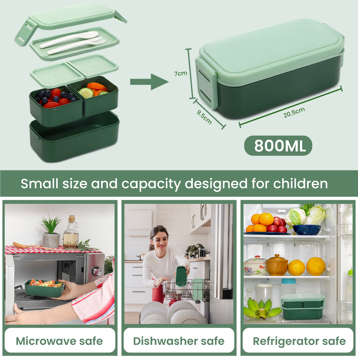 Bento Lunch Box 1300ML,2 in 1 Stackable Lunch Box Bento Boxes,2 Layer 3 Compartments Leak Proof Lunchbox for Adults Kids