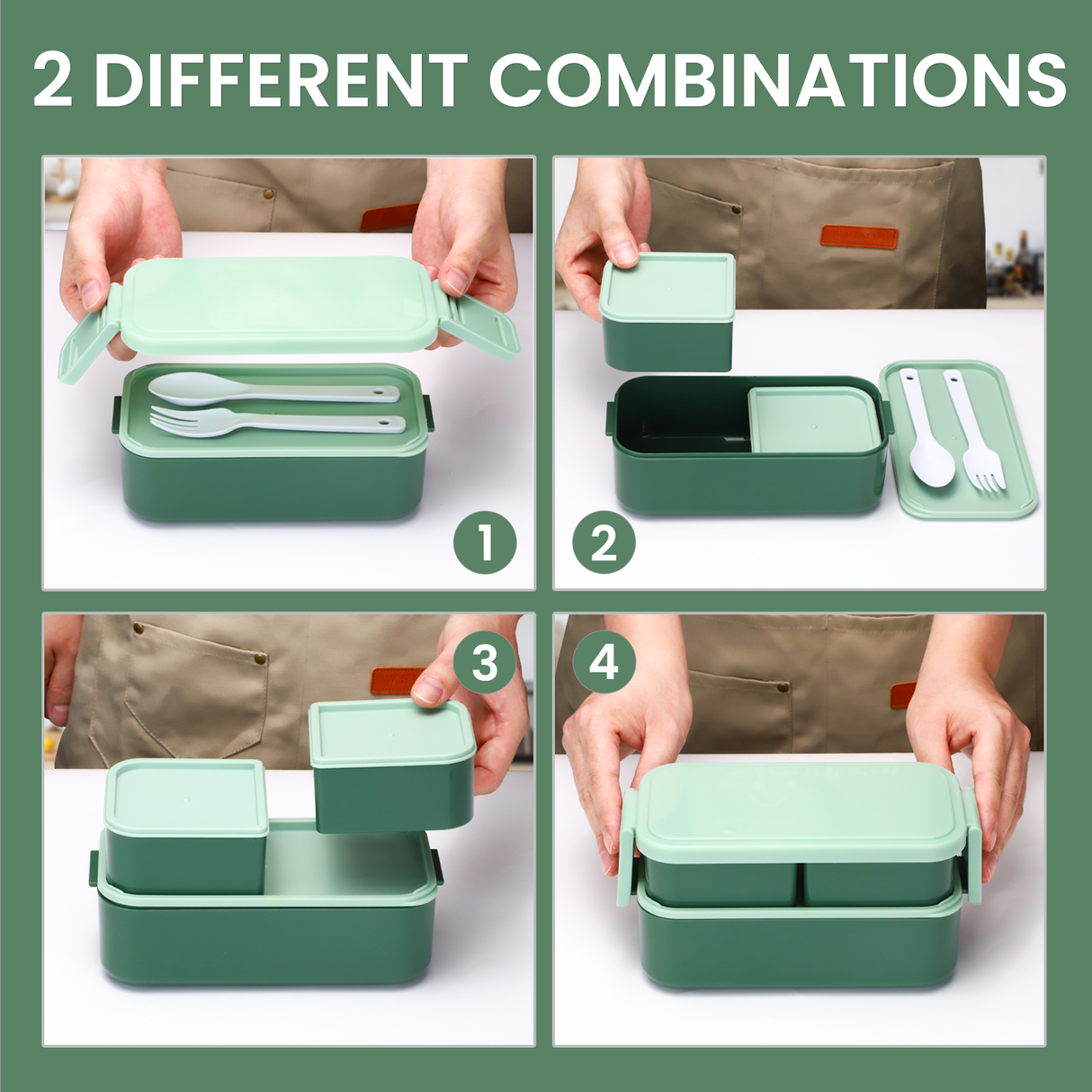 Bento Lunch Box 1300ML,2 in 1 Stackable Lunch Box Bento Boxes,2 Layer 3 Compartments Leak Proof Lunchbox for Adults Kids