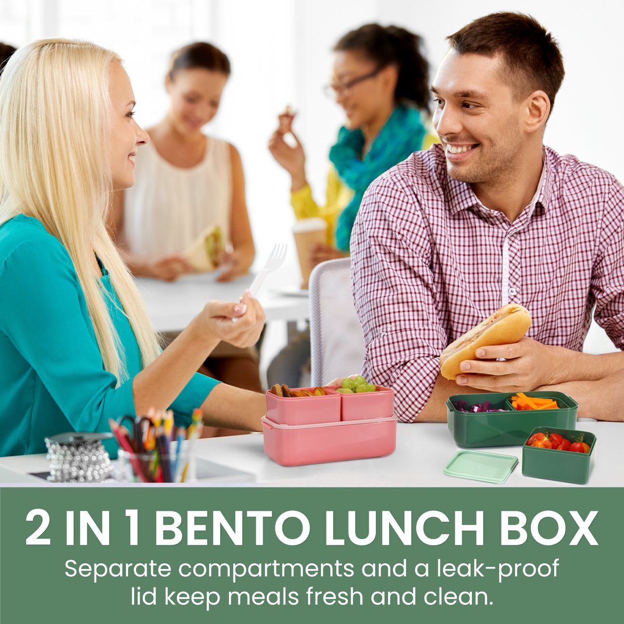 Bento Lunch Box 1300ML,2 in 1 Stackable Lunch Box Bento Boxes,2 Layer 3 Compartments Leak Proof Lunchbox for Adults Kids