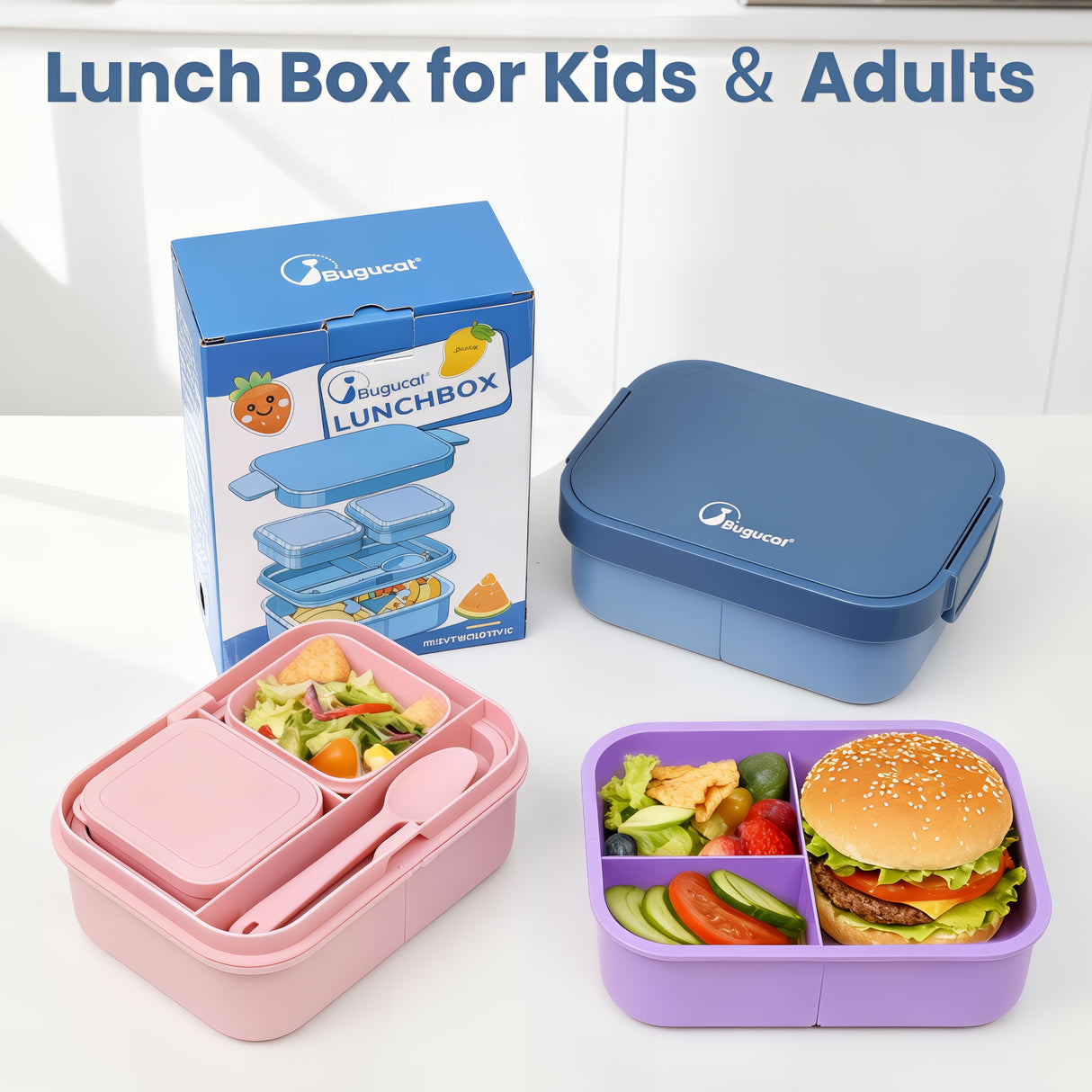 Bento Box 1300ML - 2 Layer Compartments Leak Proof Lunch Container with Cutlery for Adults and Kids