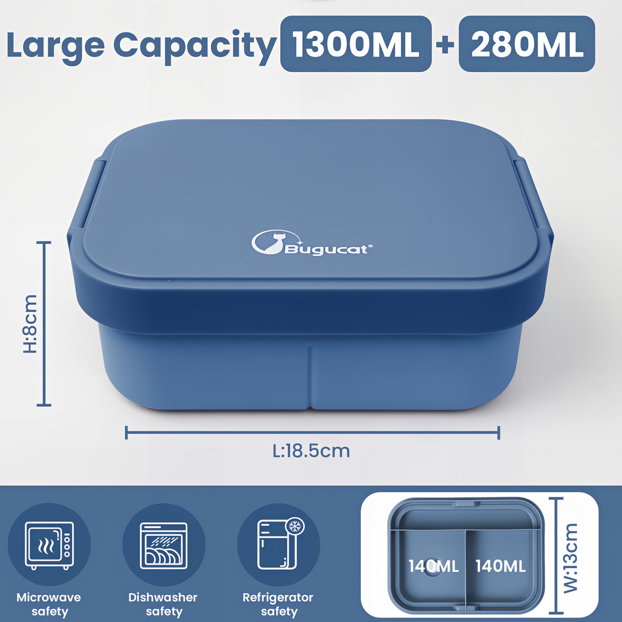 Bento Box 1300ML - 2 Layer Compartments Leak Proof Lunch Container with Cutlery for Adults and Kids