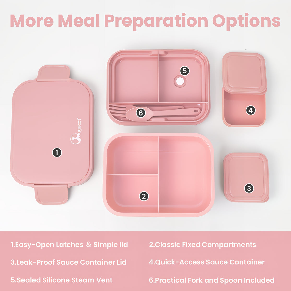 Bento Box 1300ML - 2 Layer Compartments Leak Proof Lunch Container with Cutlery for Adults and Kids