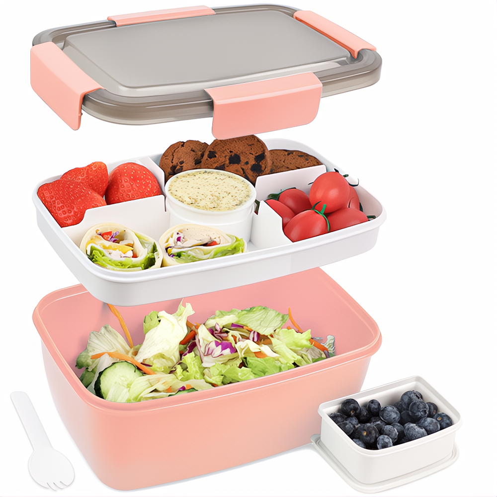 Bugucat Bento Box 2000ML, Lunch Box Salad Lunch Container to Go with 4 Compartment Tray