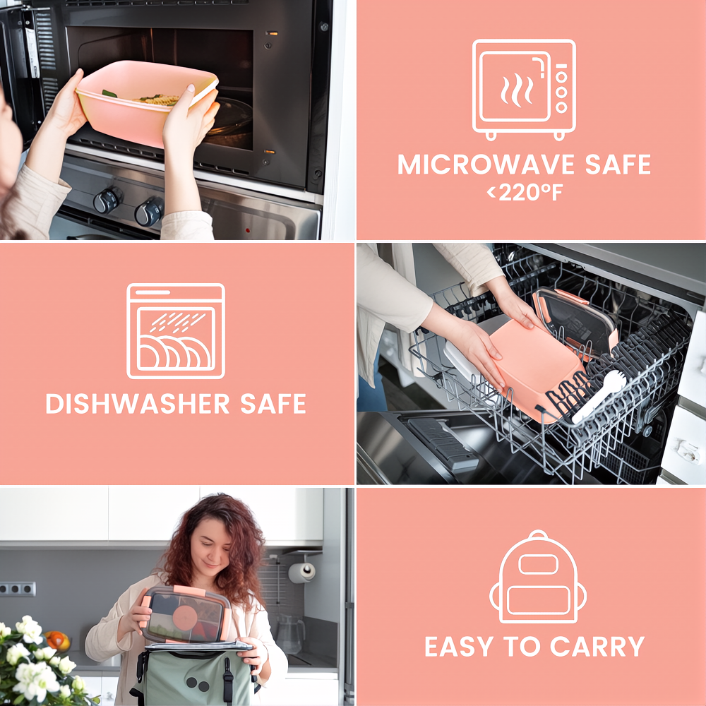 Bugucat Bento Box 2000ML, Lunch Box Salad Lunch Container to Go with 4 Compartment Tray