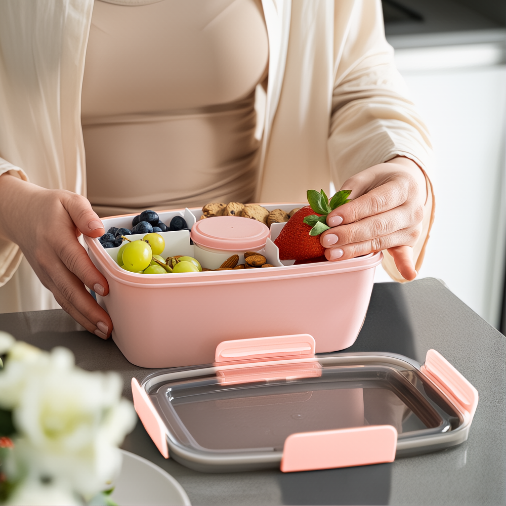 Bugucat Bento Box 2000ML, Lunch Box Salad Lunch Container to Go with 4 Compartment Tray