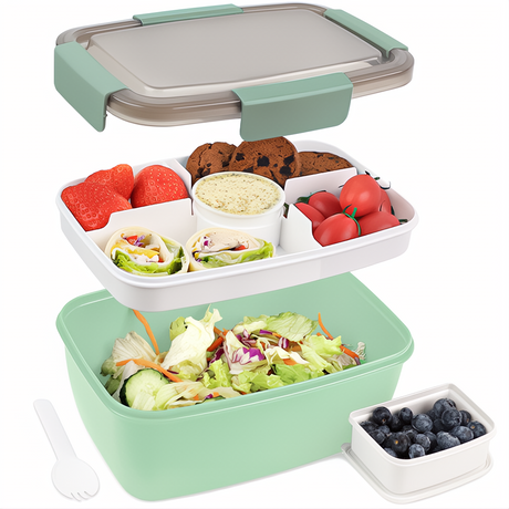 Bugucat Bento Box 2000ML, Lunch Box Salad Lunch Container to Go with 4 Compartment Tray