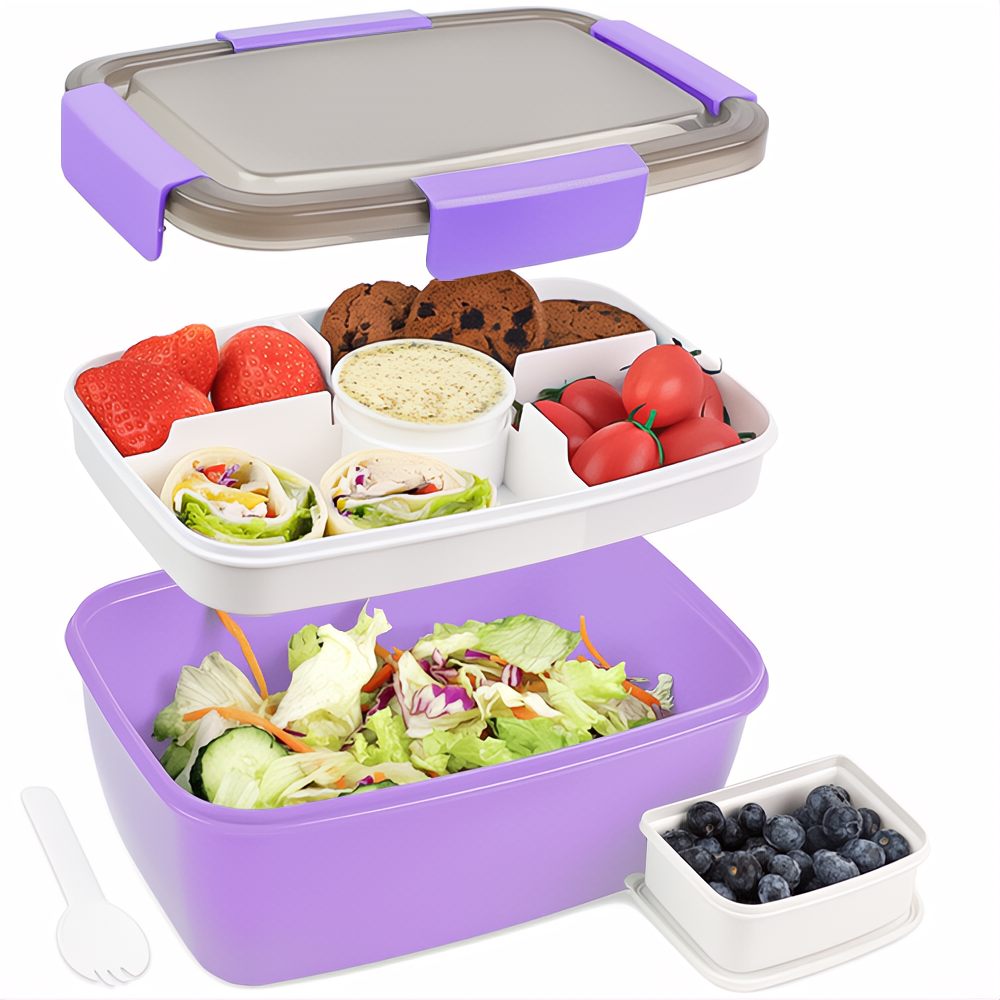 Bugucat Bento Box 2000ML, Lunch Box Salad Lunch Container to Go with 4 Compartment Tray