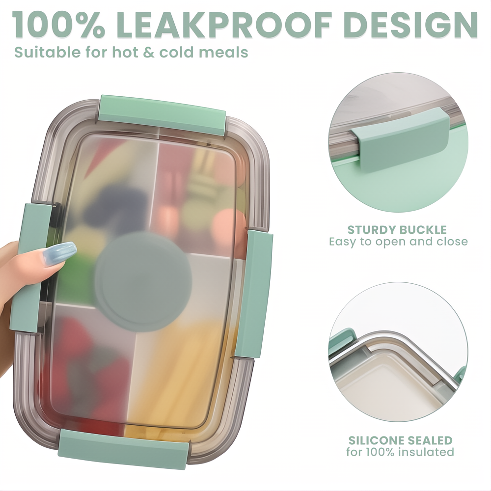 Bugucat Bento Box 2000ML, Lunch Box Salad Lunch Container to Go with 4 Compartment Tray