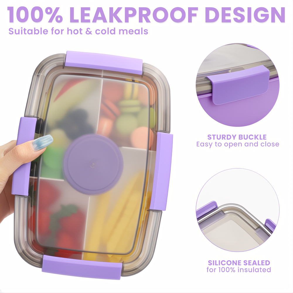 Bugucat Bento Box 2000ML, Lunch Box Salad Lunch Container to Go with 4 Compartment Tray