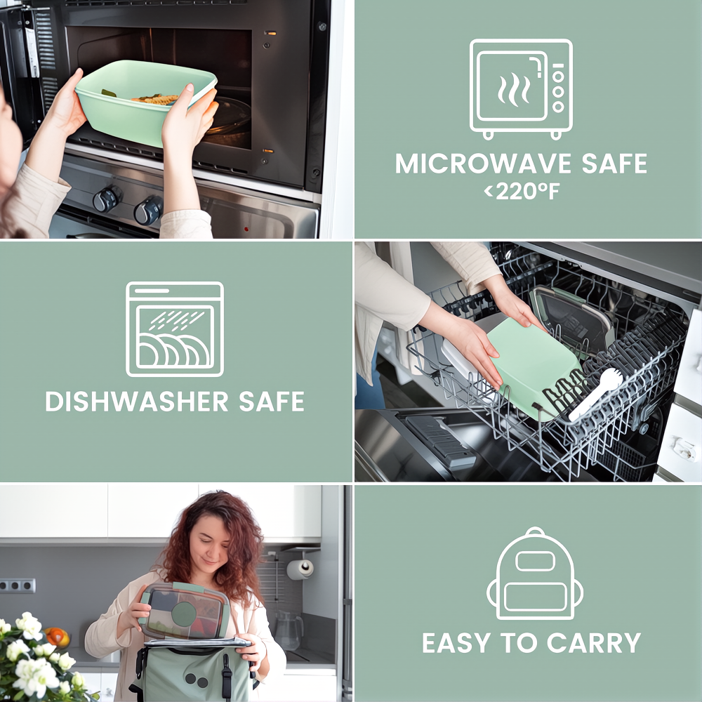 Bugucat Bento Box 2000ML, Lunch Box Salad Lunch Container to Go with 4 Compartment Tray