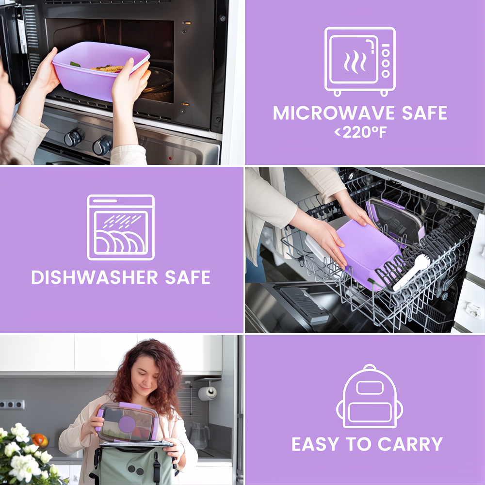 Bugucat Bento Box 2000ML, Lunch Box Salad Lunch Container to Go with 4 Compartment Tray