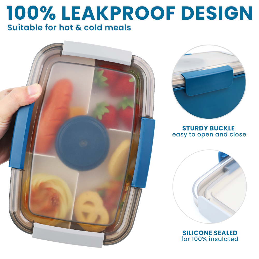 Bento Box 2000ML, Lunch Box Salad Lunch Container to Go with 4 Compartment Tray