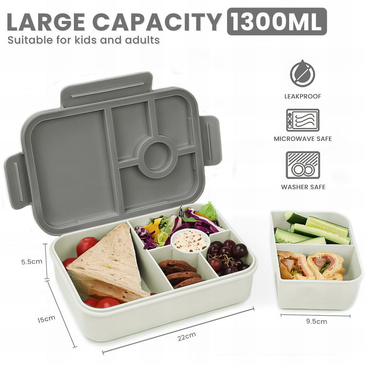 Lunch Box 1300ML,Kids Lunch Box Bento Boxes with 4 Compartments Cutlery,Leak-Proof