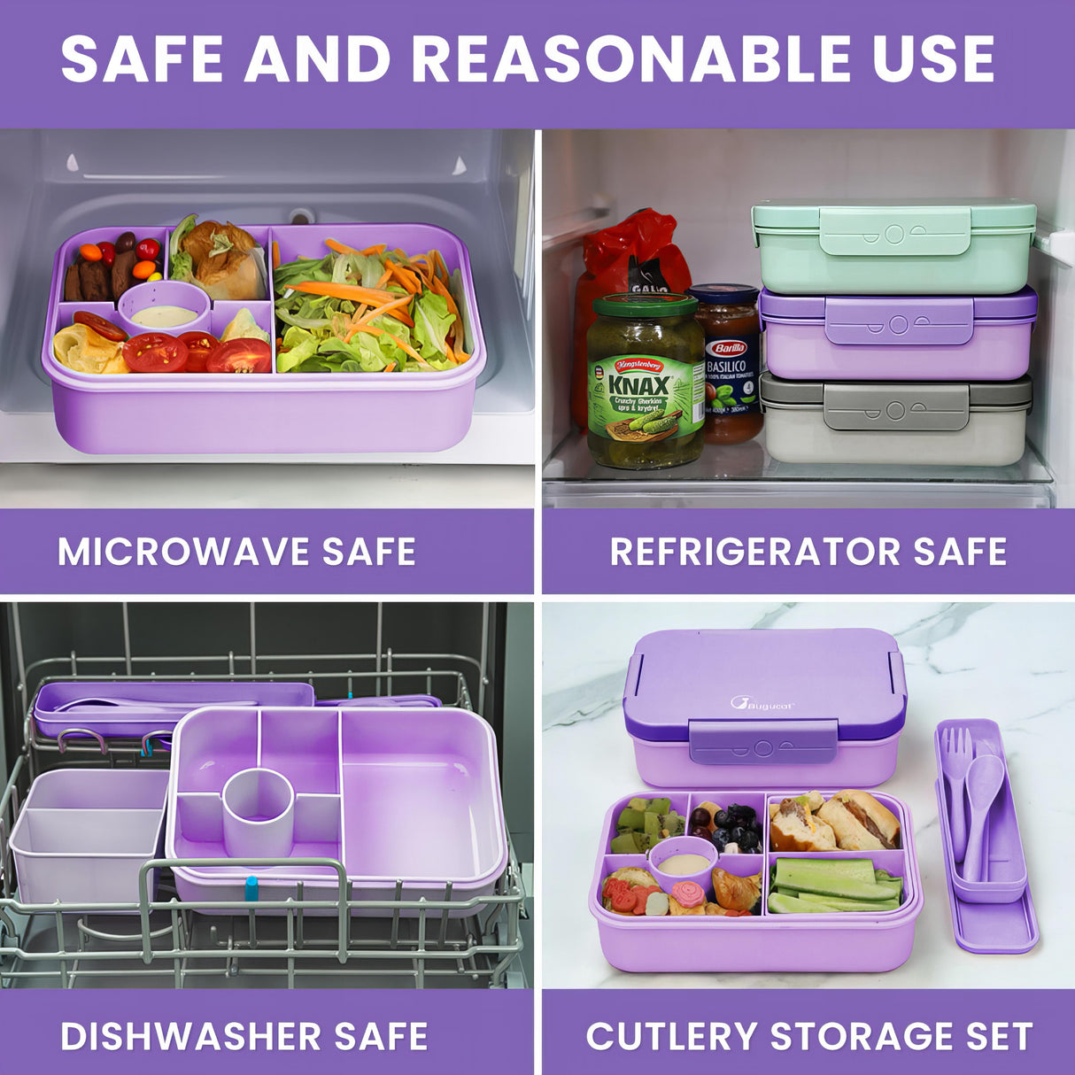 Lunch Box 1300ML,Kids Lunch Box Bento Boxes with 4 Compartments Cutlery,Leak-Proof