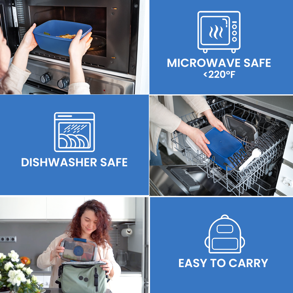 Bento Box 2000ML, Lunch Box Salad Lunch Container to Go with 4 Compartment Tray