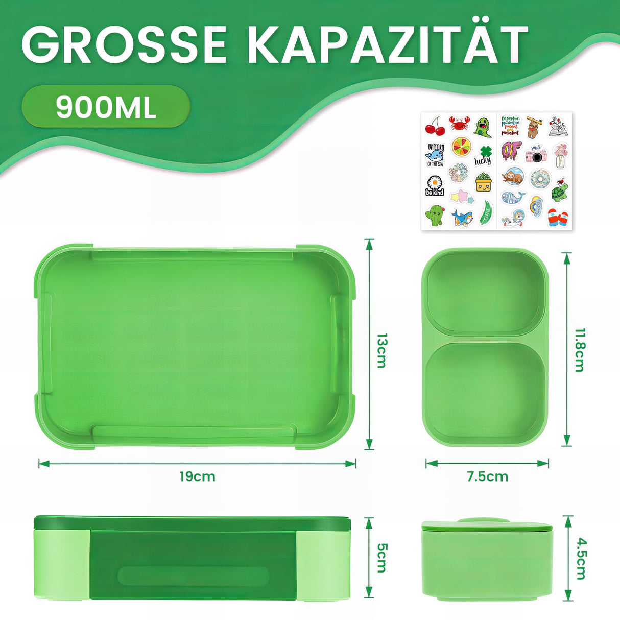 Lunch Box with Compartments Leak-Proof, 900 ml Bento Box for Children Adults,  Microwave Dishwasher Safe