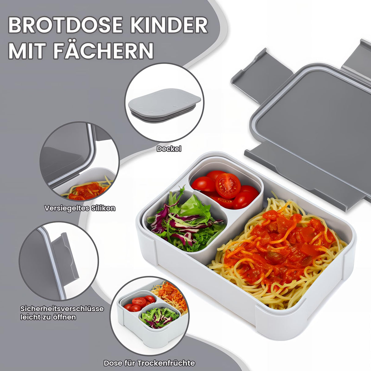 Lunch Box with Compartments Leak-Proof, 900 ml Bento Box for Children Adults,  Microwave Dishwasher Safe
