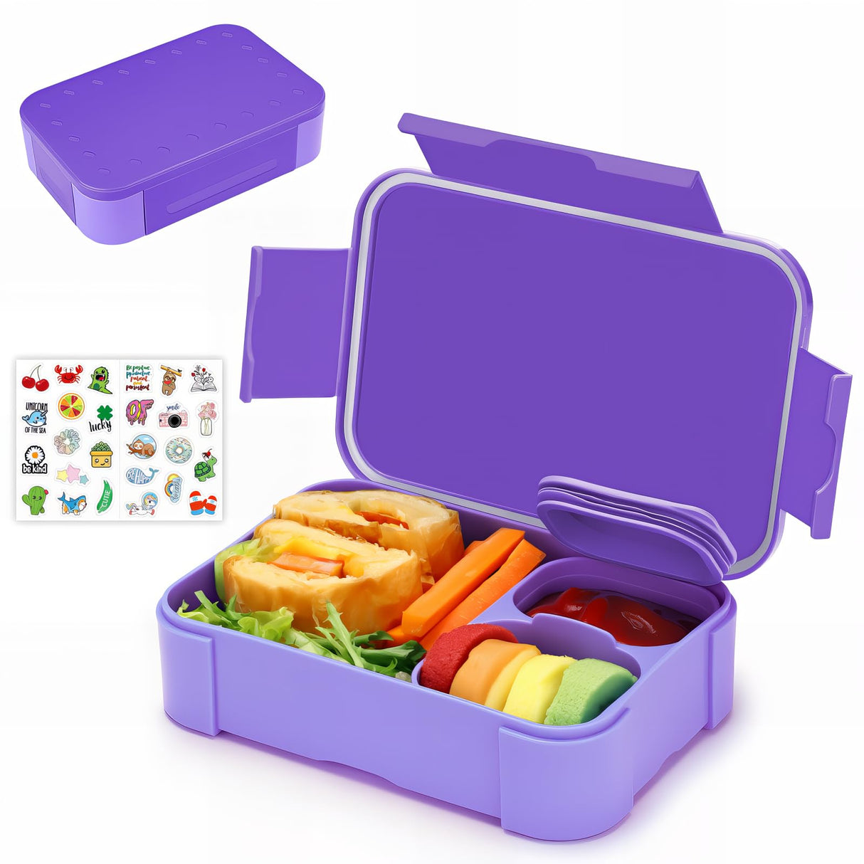 Lunch Box with Compartments Leak-Proof, 900 ml Bento Box for Children Adults,  Microwave Dishwasher Safe