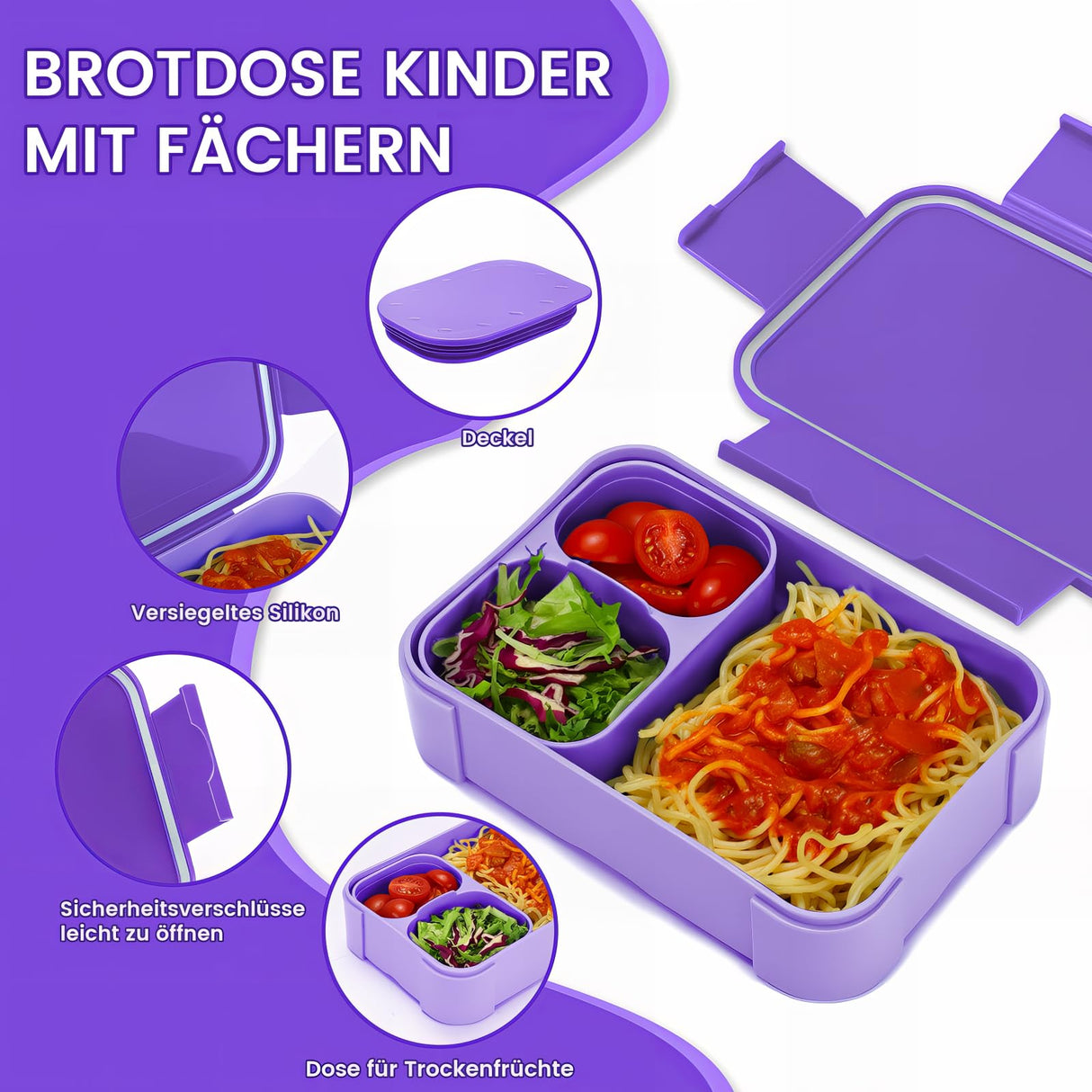 Lunch Box with Compartments Leak-Proof, 900 ml Bento Box for Children Adults,  Microwave Dishwasher Safe