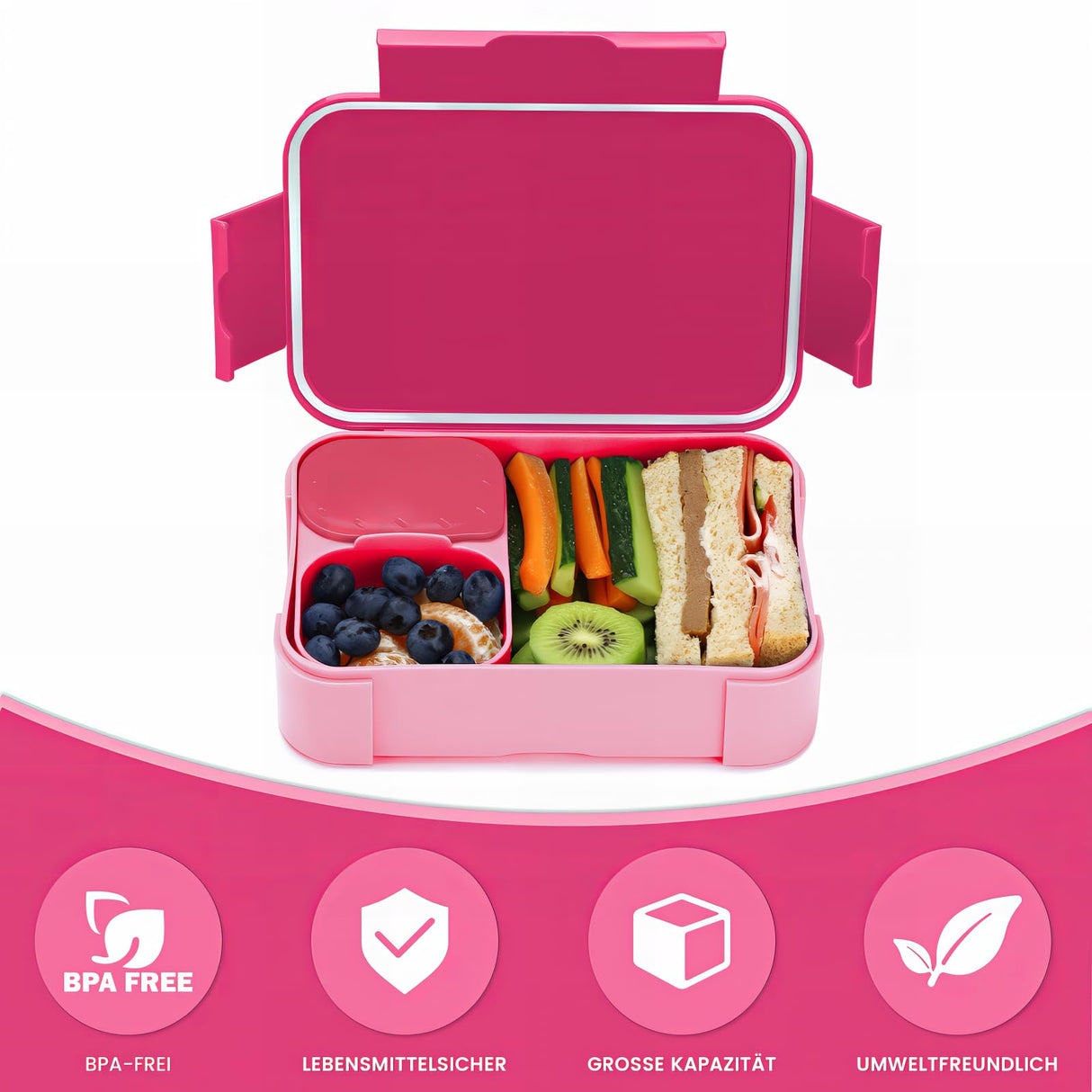 Lunch Box with Compartments Leak-Proof, 900 ml Bento Box for Children Adults,  Microwave Dishwasher Safe
