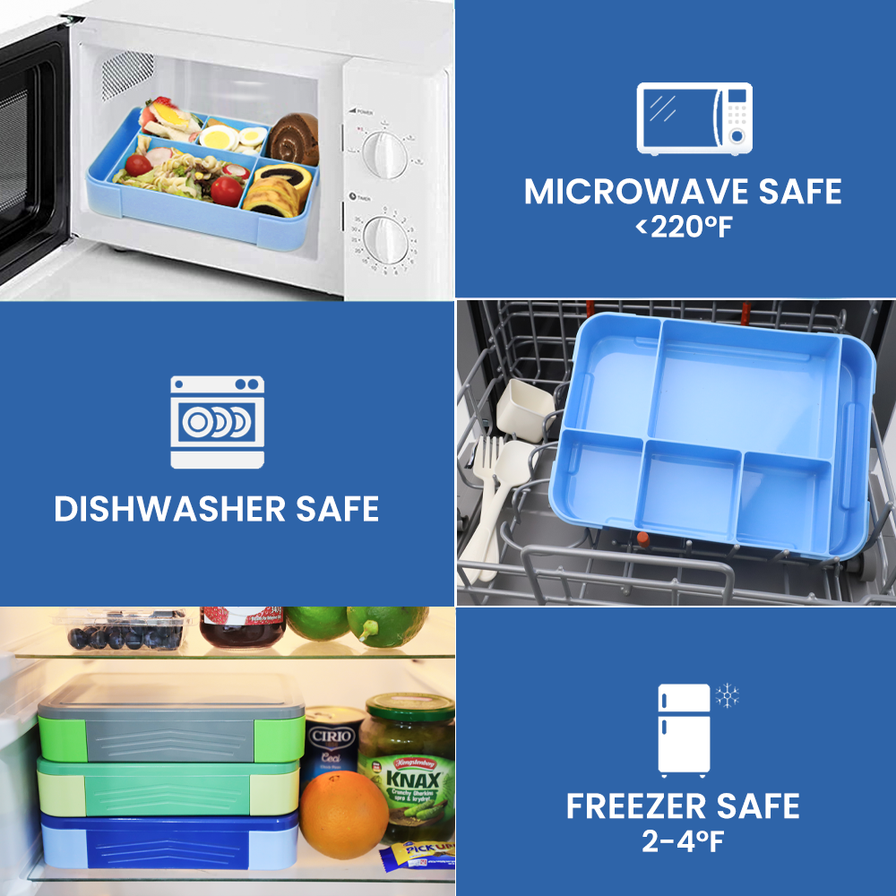 Lunch Box 1330ML,  Bento Box for Children with 5 Compartments Cutlery Set, Leak-Proof