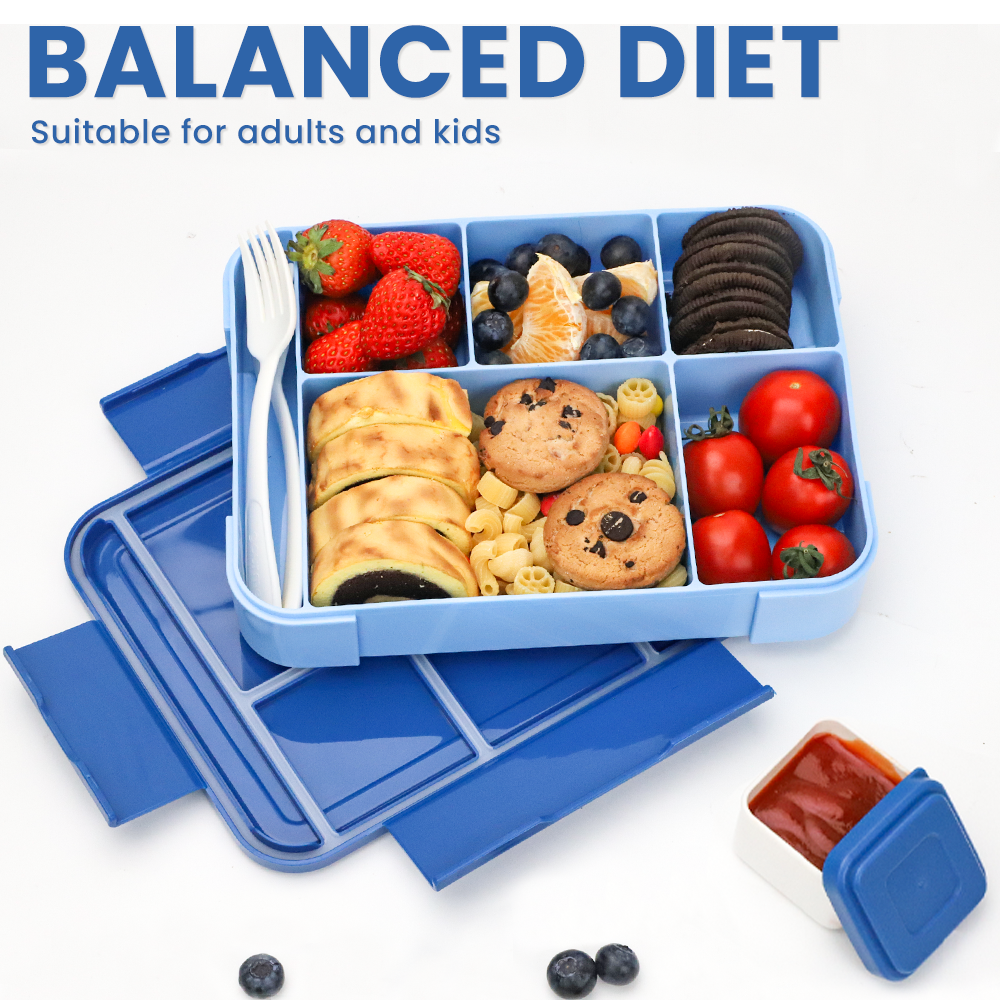 Lunch Box 1330ML,  Bento Box for Children with 5 Compartments Cutlery Set, Leak-Proof