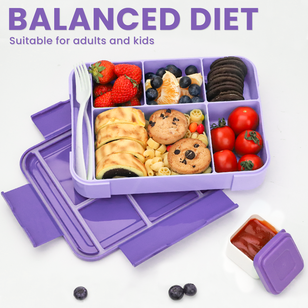 Lunch Box 1330ML,  Bento Box for Children with 5 Compartments Cutlery Set, Leak-Proof