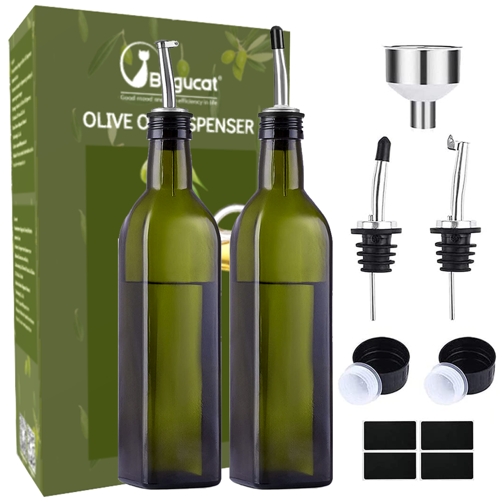 Oil Bottle 500 ml, Glass Vinegar Bottle with Dispenser, Leak-proof and Drip-Free