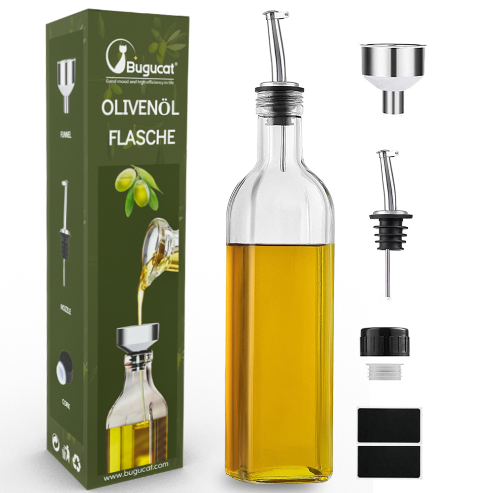 Oil Bottle 500 ml, Glass Vinegar Bottle with Dispenser, Leak-proof and Drip-Free