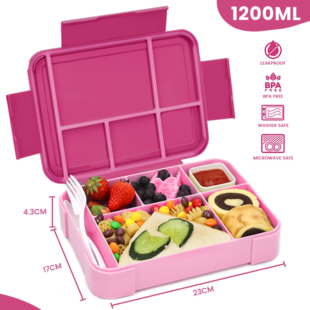 Lunch Box 1330ML,  Bento Box for Children with 5 Compartments Cutlery Set, Leak-Proof