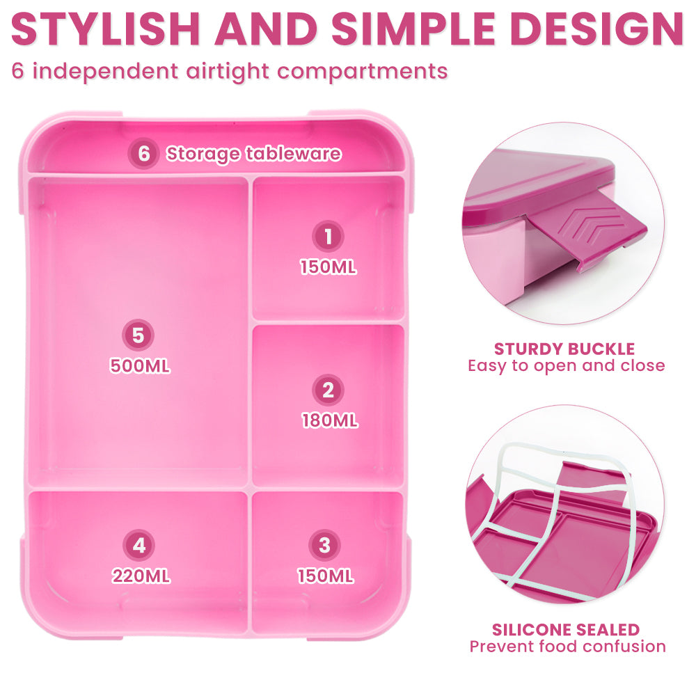 Lunch Box 1330ML,  Bento Box for Children with 5 Compartments Cutlery Set, Leak-Proof